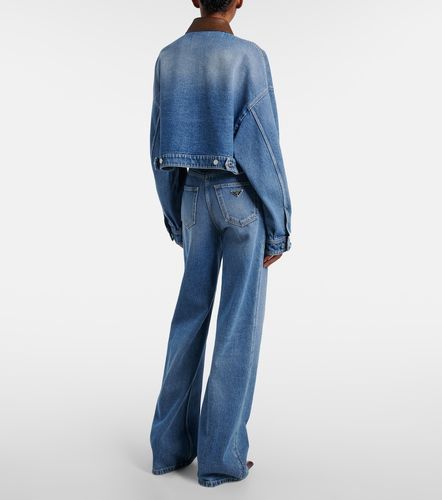 Prada Cropped-Jeansjacke mit Leder - Prada - Modalova