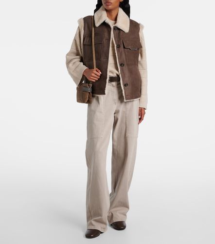 Gilet in suede foderato in shearling - Brunello Cucinelli - Modalova