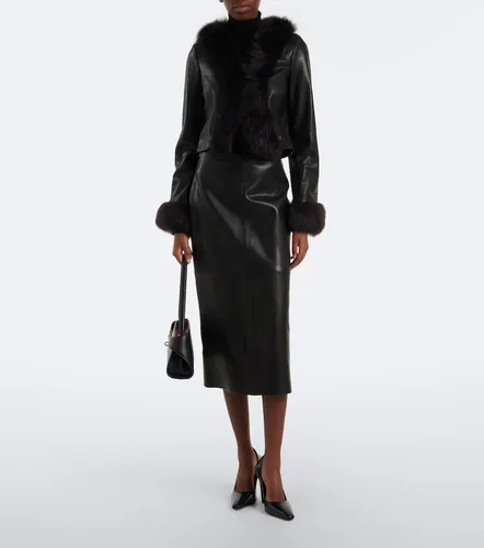 Sofie shearling-trimmed leather jacket - Nour Hammour - Modalova