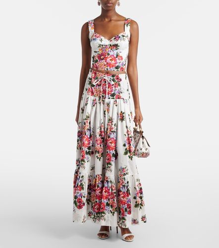 Gonna lunga in popeline di cotone con stampa floreale - Dolce&Gabbana - Modalova