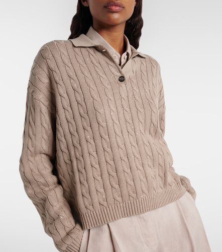 Cable-knit cotton-blend polo sweater - Brunello Cucinelli - Modalova
