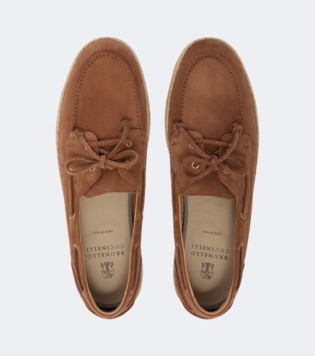 Jute-trimmed suede boat shoes - Brunello Cucinelli - Modalova