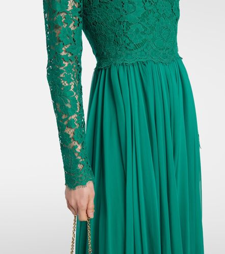 Abito lungo in pizzo e misto seta - Dolce&Gabbana - Modalova