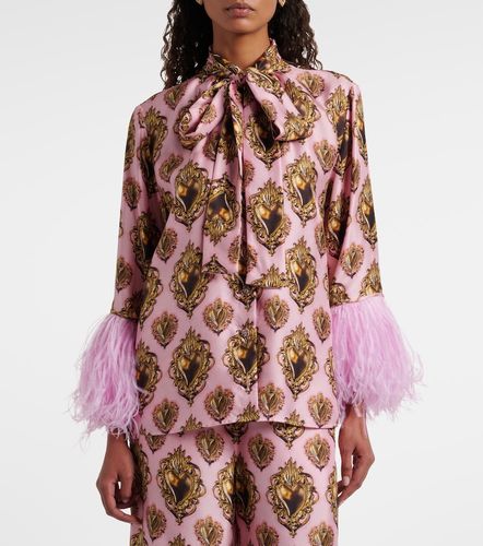 Camicia in seta con stampa e piume - Dolce&Gabbana - Modalova