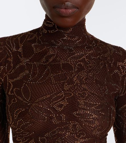 Top cropped in seta e pizzo a collo alto - Gucci - Modalova