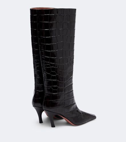 Mona croc-effect leather knee-high boots - Amina Muaddi - Modalova