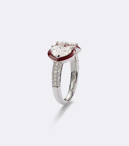 Anillo Twin Heart de oro blanco de 18 ct y esmalte con diamantes - Kamyen - Modalova