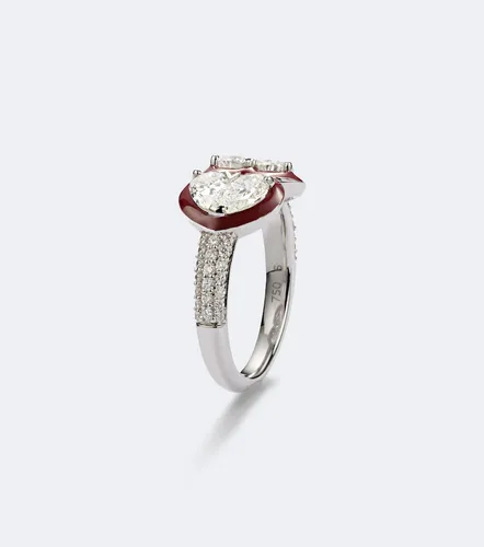 Twin Heart 18kt white gold and enamel ring with diamonds - Kamyen - Modalova