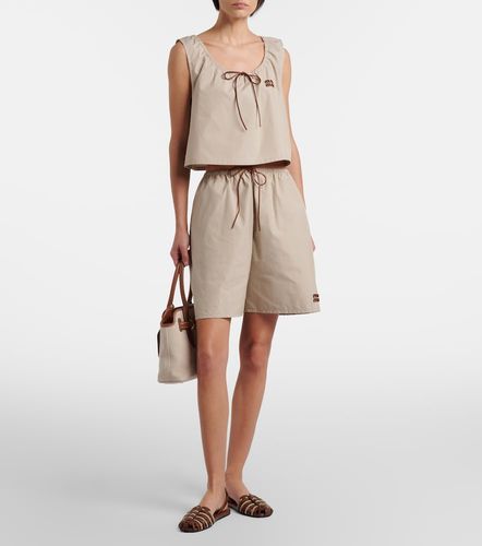 Cropped-Top aus einem Baumwollgemisch mit Leder - Miu Miu - Modalova