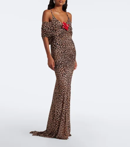 Floral-applique leopard-print jersey maxi dress - Blumarine - Modalova