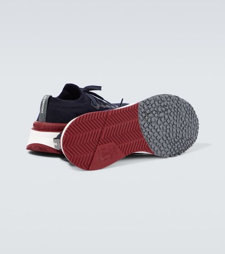 Knitted leather-trimmed sneakers - Brunello Cucinelli - Modalova