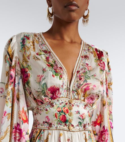 Abito lungo in satin di seta floreale - Camilla - Modalova