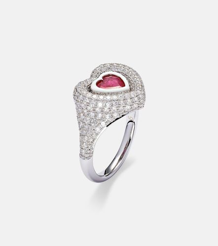 Manaal 2.0 18kt white gold pinky ring with ruby and diamonds - Kamyen - Modalova
