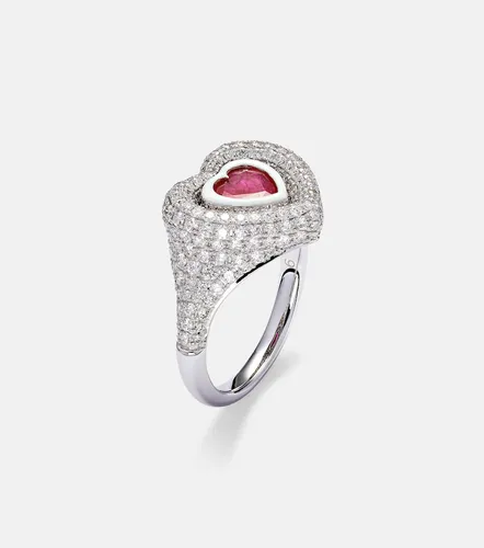 Manaal 2.0 18kt white gold pinky ring with ruby and diamonds - Kamyen - Modalova