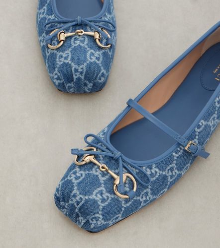Bailarinas de denim GG con Horsebit - Gucci - Modalova
