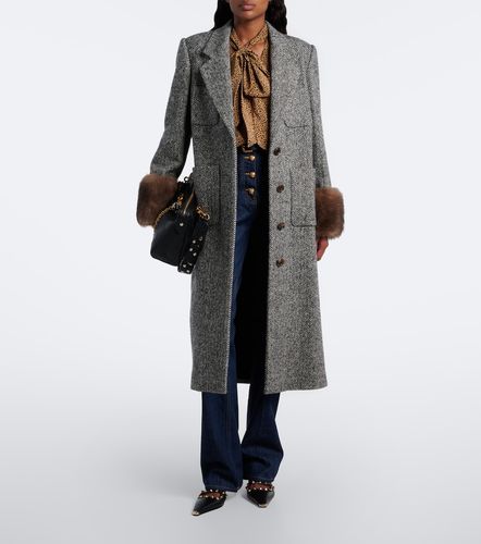 Herringbone shearling-trimmed wool-blend coat - Valentino - Modalova