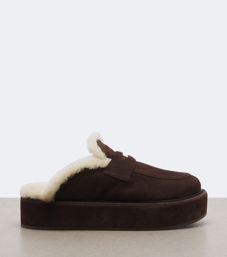 Shearling-lined suede platform mules - Miu Miu - Modalova