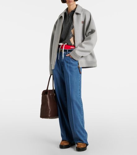 Chunky shearling-trimmed leather flats - Miu Miu - Modalova