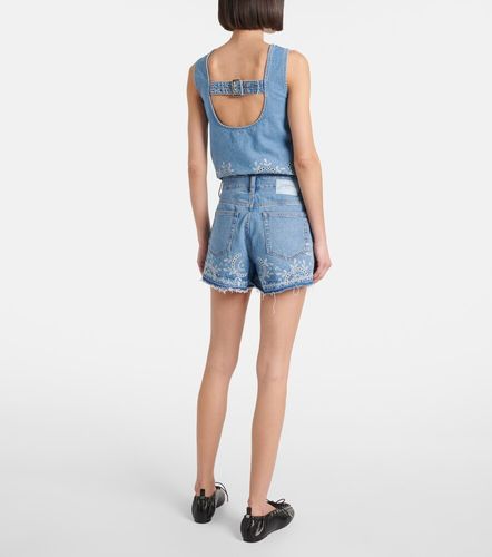 Short con bordado inglés en denim - Ganni - Modalova