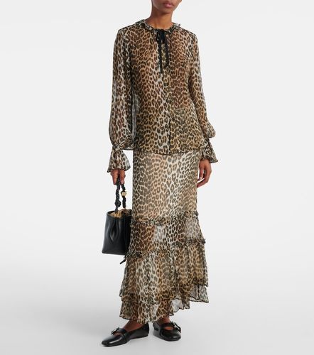 Leopard-print ruffled chiffon maxi skirt - Ganni - Modalova