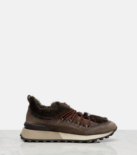 Shearling-lined suede low-top sneakers - Brunello Cucinelli - Modalova