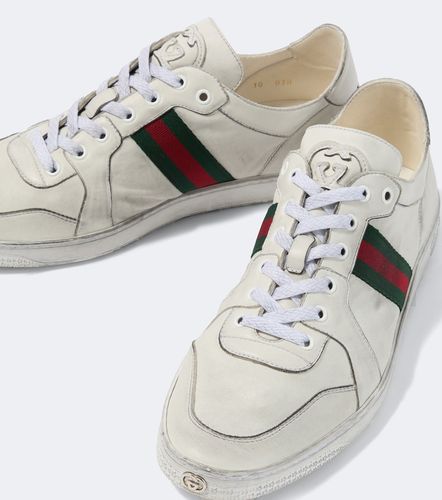 Stretch Web Stripe leather sneakers - Gucci - Modalova