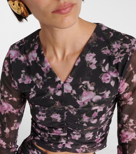 Ganni Ruched floral mesh crop top - Ganni - Modalova