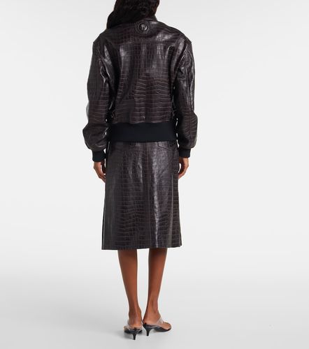 Pleated croc-effect leather midi skirt - Rabanne - Modalova