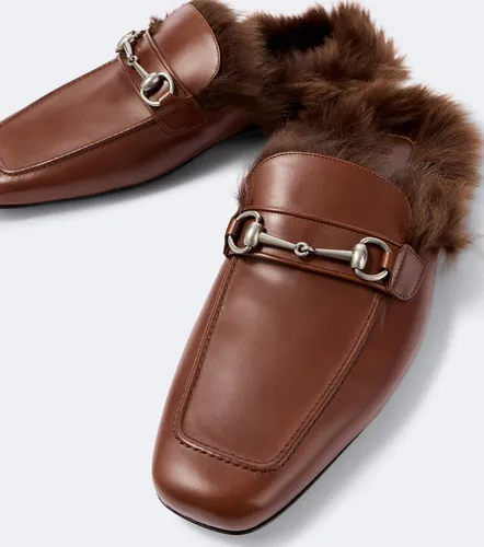 Horsebit shearling-lined leather mules - Gucci - Modalova