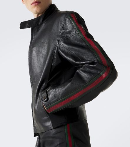 Giacca biker Web Stripe in pelle - Gucci - Modalova