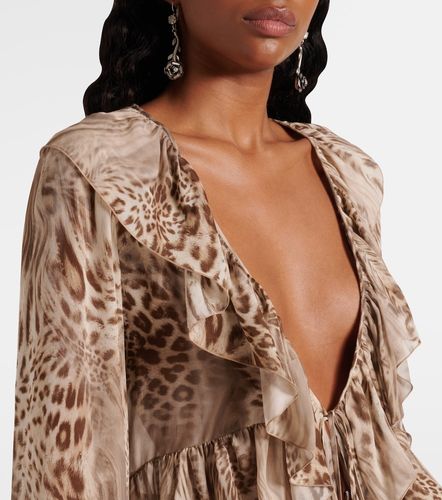 Top in chiffon con volant e stampa - Blumarine - Modalova