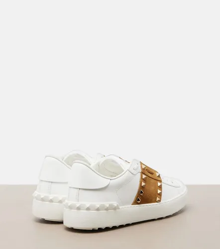 Rockstud suede-trimmed leather sneakers - Valentino Garavani - Modalova