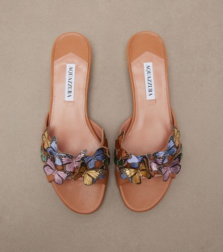 Papillon applique leather slides - Aquazzura - Modalova