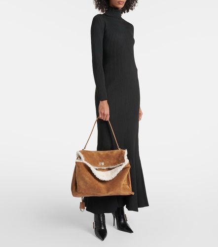 Borsa a spalla Rodeo Large in suede con shearling - Balenciaga - Modalova