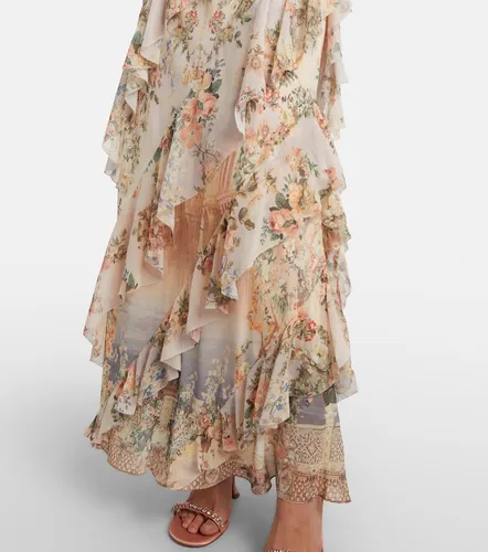 Vestido largo de seda floral con volantes - Camilla - Modalova
