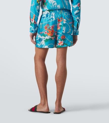 Shorts de sarga de seda estampados - Gucci - Modalova