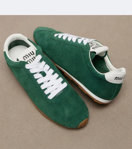 Plume leather-trimmed suede sneakers - Miu Miu - Modalova