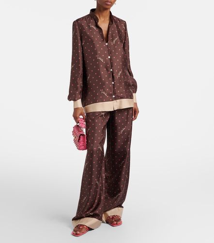 Pantalones palazzo de sarga de seda estampados - Valentino - Modalova
