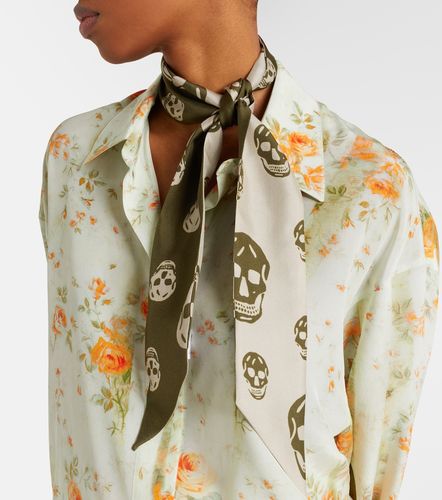 Pañuelo Skull de sarga de seda estampado - McQueen - Modalova