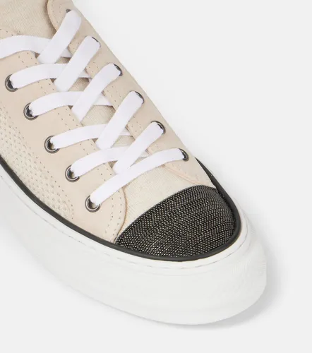 Monili suede-trimmed low-top sneakers - Brunello Cucinelli - Modalova