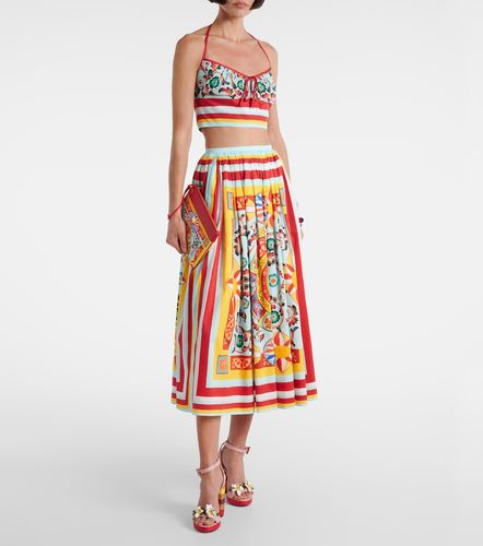 Falda midi de algodón estampada plisada - Dolce&Gabbana - Modalova