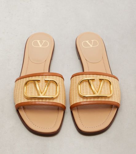 VLogo leather-trimmed raffia slides - Valentino Garavani - Modalova