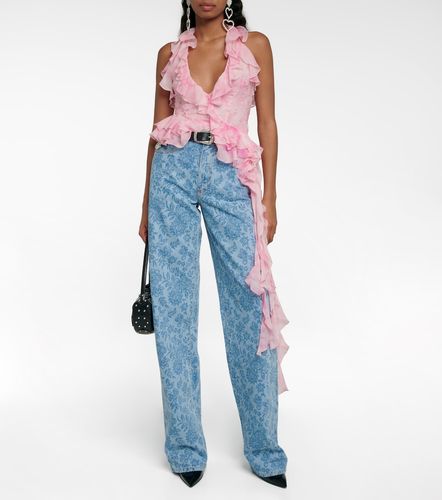 Top in seta con ruches e cristalli - Alessandra Rich - Modalova
