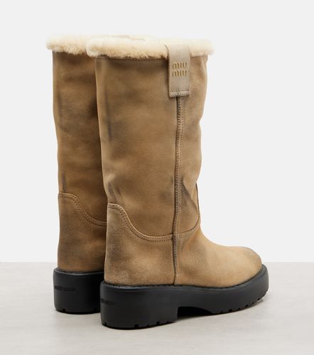 Botas altas de ante con borrego - Miu Miu - Modalova