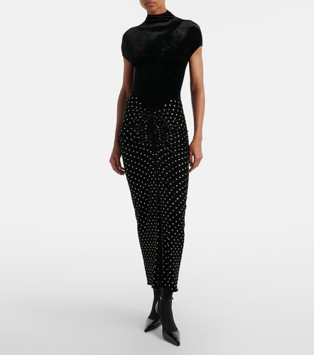 Alaïa Abito midi in velluto e jersey con cristalli - Alaia - Modalova