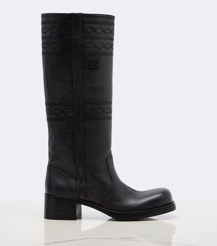 Embroidered leather knee-high boots - Miu Miu - Modalova