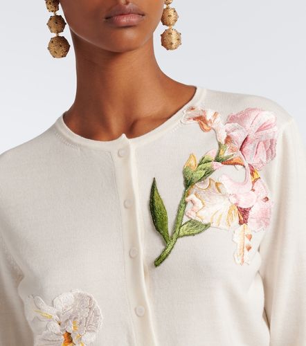 Floral embroidered virgin wool cardigan - Oscar de la Renta - Modalova