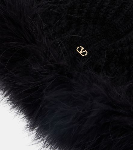 VLogo feather-trimmed virgin wool beanie - Valentino - Modalova