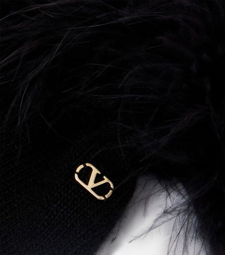 VLogo feather-trimmed virgin wool gloves - Valentino - Modalova