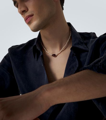 Collana in oro 9kt con perle d'acqua dolce e hessonite - Ileana Makri - Modalova